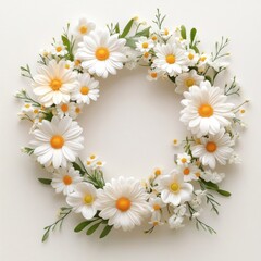 Obraz premium White daisies arranged in a wreath frame, isolate on white background.