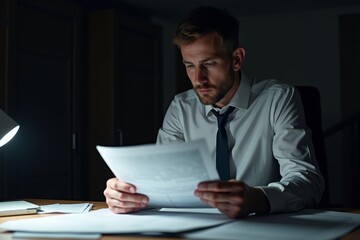 Title: Scene: Dimly Lit Room with Auditor Deep in Concentration, Analyzing Document with Magnifying Glass