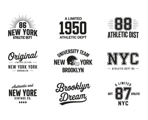 Obraz premium New York, Brooklyn typography, badges set for t-shirt print. Varsity style t-shirt graphics — Vector