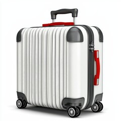 White Textured Suitcase with Red Accents on White Background