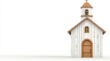 White Wooden Church Model on White Background