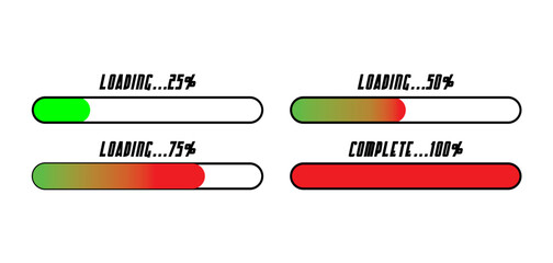 Loading bar. Loading or Installing process. Load sign. System software update and upgrade. Vector loading bar progress icons. Download progress. Vector illustration