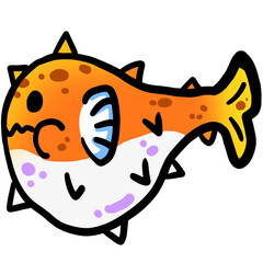 주황색 복어 일러스트 캐릭터