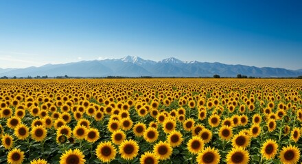 Obraz premium Stunning Sunflower Field with Mountain View