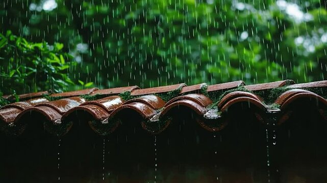 Rain on terracotta roof