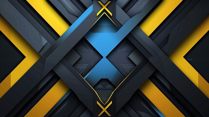 Abstract Geometric Background: Blue, Gold, and Black Metallic High-Tech Design