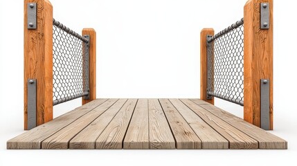 Wooden Walkway with Orange Posts and Metal Accents