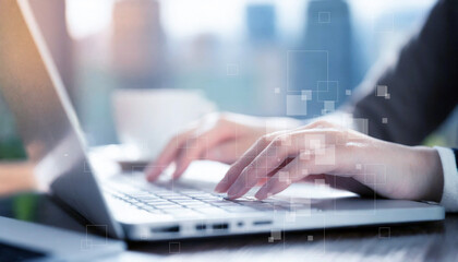 オフィスでのビジネスシーン、IT企業、ビジネスシーン、オフィスワーク、デジタルネットワークイメージ