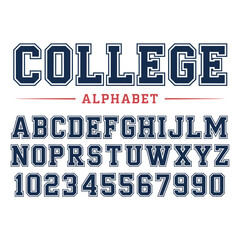 Classic college font with the contours. Used for football, baseball or basketball logos and T-shirts. It is made in the American style. Vector illustration.