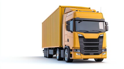 Yellow Semi Truck with Large Container on White Background