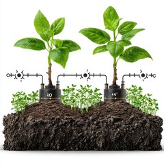 Young Plants Connected to Batteries Growing in Dark Soil