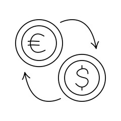 Currency Exchange Outline Doodle, euro to dollar conversion arrows, represents trading or international money exchange.