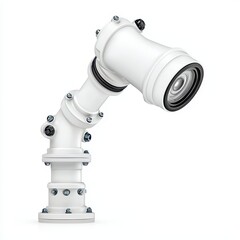 White Industrial Robotic Arm with Cylindrical Sensor on White Background