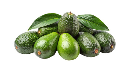 Fresh and Appealing Avocados with Healthy Green Leaves on a White Background