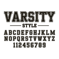 Classic college font. Vintage sport font in american style for football, baseball or basketball logos and t-shirt. Athletic department typeface, varsity style font. Vector