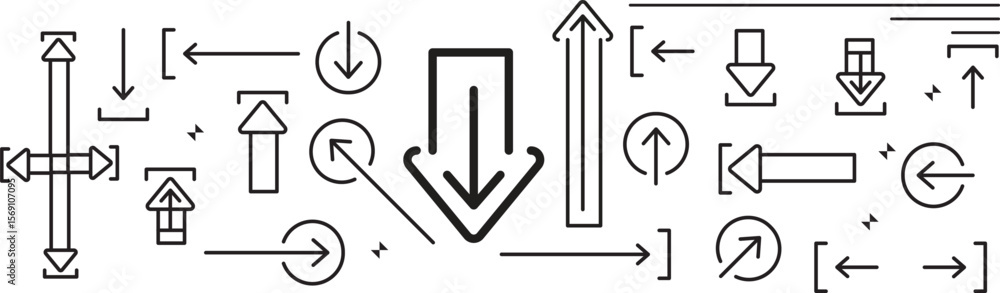 Poster arrow vector icon set in thin line style.