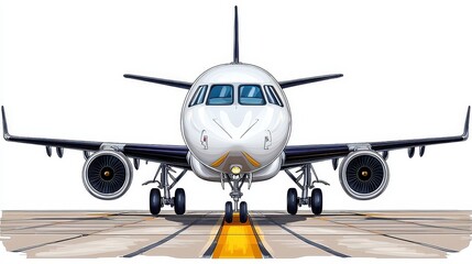 White Passenger Airplane on Runway, Front View