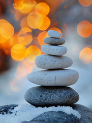 Serene Tower of Balanced Stones Against a Vibrant Background