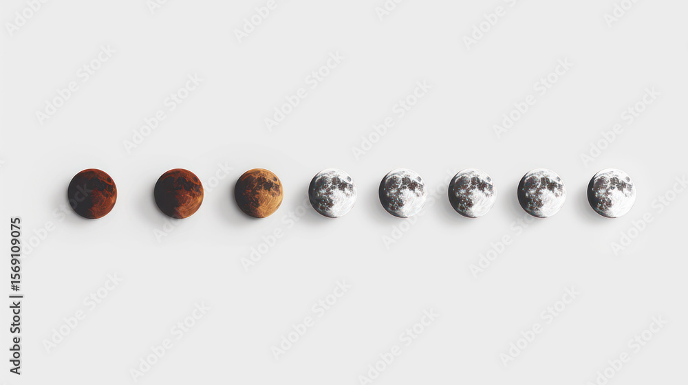 Poster moon phases displayed in a clean minimalistic style with realistic texture and color variation