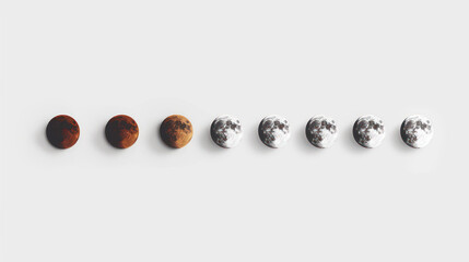 Moon Phases Displayed in a Clean Minimalistic Style with Realistic Texture and Color Variation