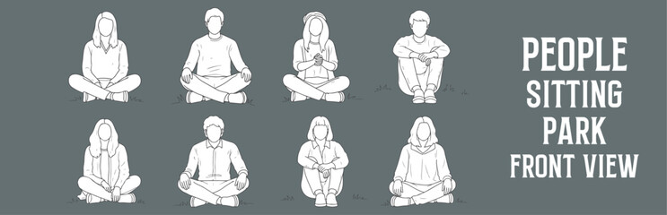 Architectural Drawings people sitting in park vector illustration, front view, human person Minimal style hand drawn. Sections, Elevations, Floor Plans