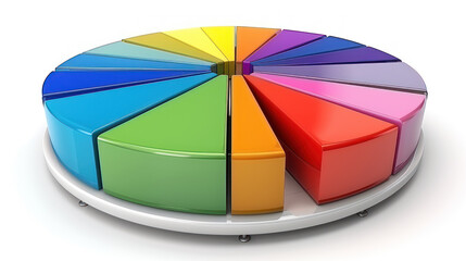 Obraz premium Colorful Pie Chart Displaying Multiple Segments in a 3D Design on a Light Background