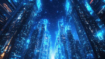 Fototapeta premium Futuristic cityscape with glowing structures.