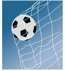 ball in the goal. Soccer ball in the goal grid. 