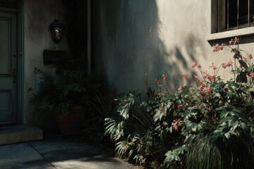 serene urban garden featuring rare plant species thriving among city architecture