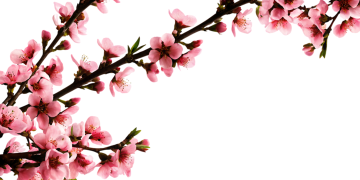 Pink peach blossoms on dark background isolated on a transparent background