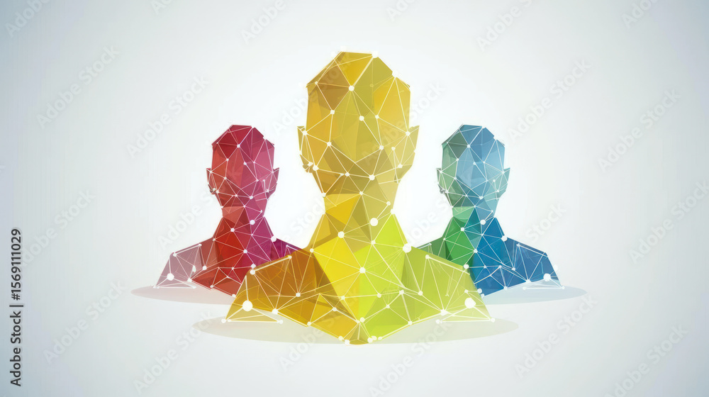 Aufkleber abstract silhouette of three people in geometric shapes with colorful polygonal style and connected 