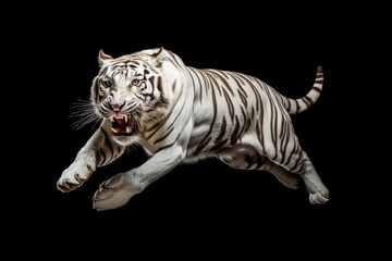 closeup tiger jumping on black background	
