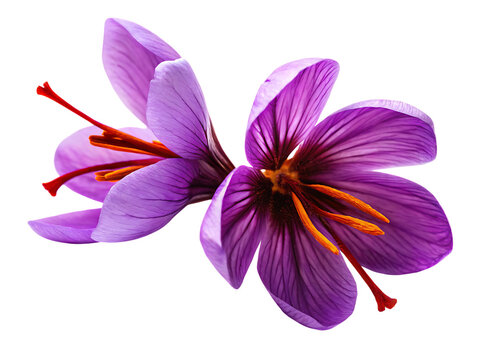 Purple saffron pistils isolated on a transparent background