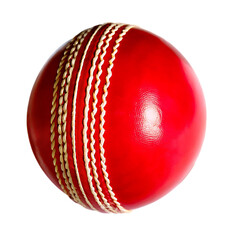 Red cricket ball with white stitching isolated on a transparent background