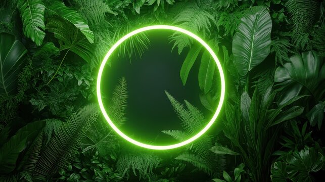Green foliage and neon circle