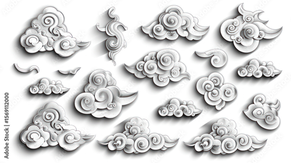 Aufkleber cloud illustrations featuring unique swirls and patterns in various sizes suitable for creative proj