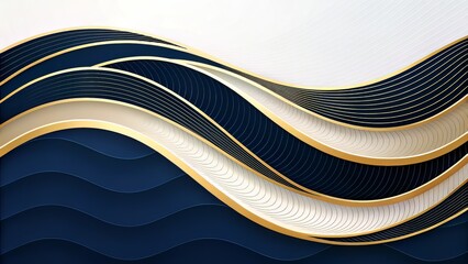 3D Navy and Gold Waves on Dark Background Creating Luxe Futuristic Aesthetic