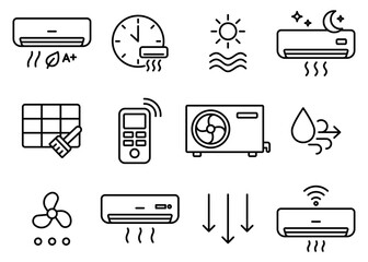 Air conditioner and ventilation system icon set. Vector icon. Editable stroke.