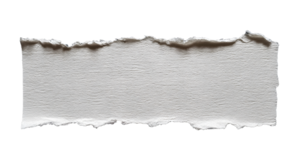 A flat piece of textured white paper with a rough, torn edge on a stark black background, isolated
