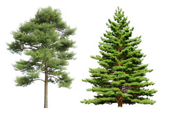 Two pine trees green foliage isolated on a transparent background - Powered by Adobe