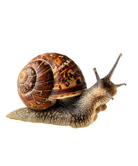 Brown Garden Snail Crawling White  Background  