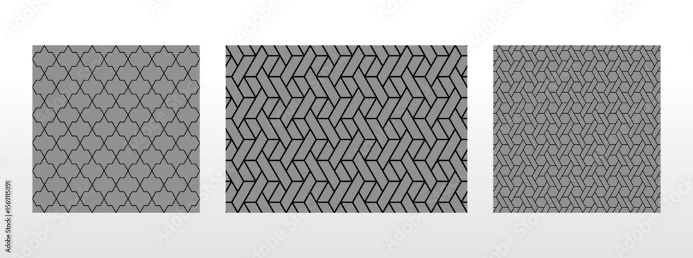 Poster Geometric set of seamless black and gray patterns. Simple vector graphics