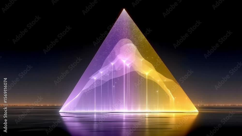 Poster a triangle shaped object in the middle of a body of water