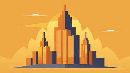 Fototapeta premium A vibrant urban cityscape at sunset, featuring towering skyscrapers and modern architecture against a dramatic sky