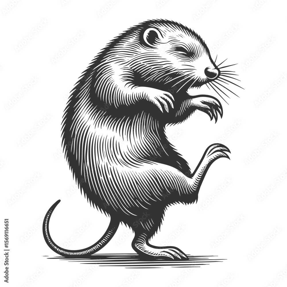 Poster dancing otter sketch engraving generative ai fictional character vector illustration. scratch board 