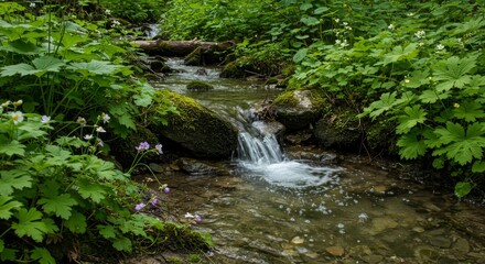 Serene Waterfall in Lush Green Forest