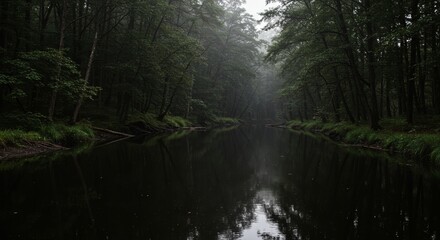 Obraz premium Misty River in a Dark Forest