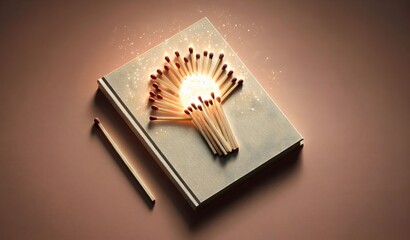 Streichhölzer, Darstellung einer zündenden Idee, mit Flamme , copy space