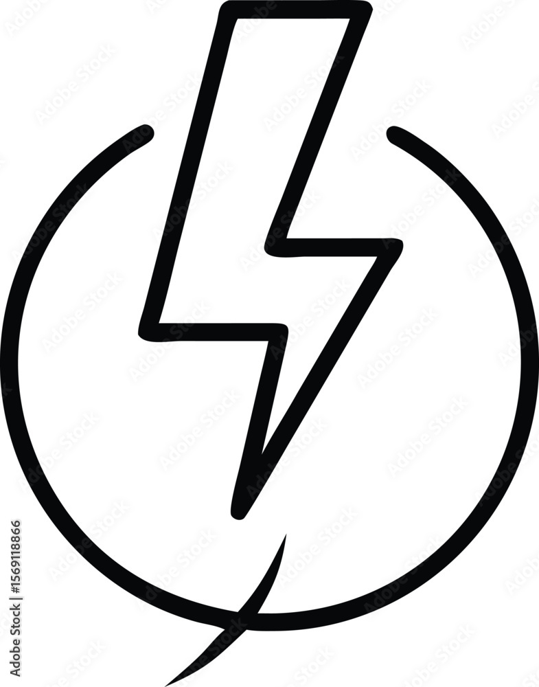 Poster simple black lightning bolt symbol inside a circle with a curved line