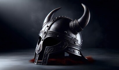 Der Helm eines Wikinger-Kriegers, schwarzer Stein, isoliert, Hintergrund, copy space